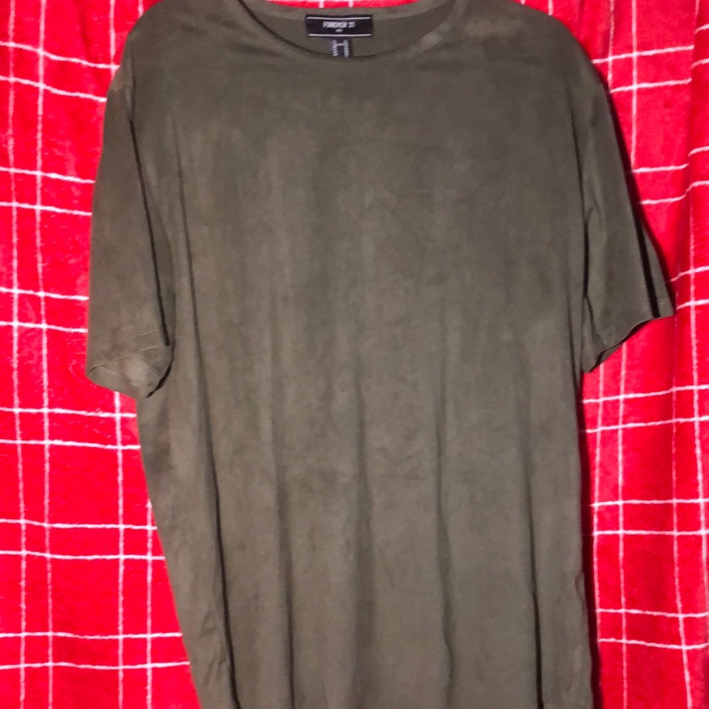 Large green forever 21 satin,( I think), like material short sleeve T shirt
